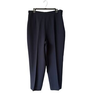 Talbots Classic Navy Blue Flat Front Trousers Side Zip Size 16 High Waisted